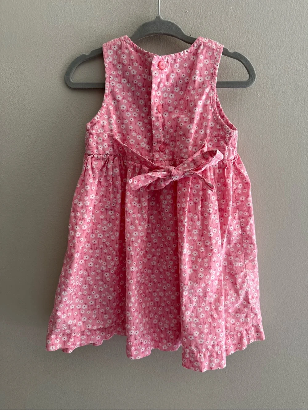 Smocked A-Line Dress Pink White Floral Smocked Bow Girls 18 Months Sleeveless